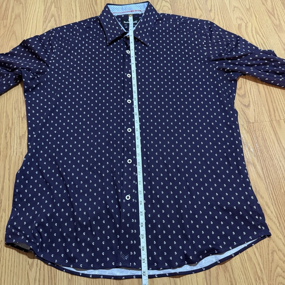 Buttercloth 2XL Regural Fit Purple/blue Button Up Shirt Geometric Flip Cuff NEW - Picture 4 of 10
